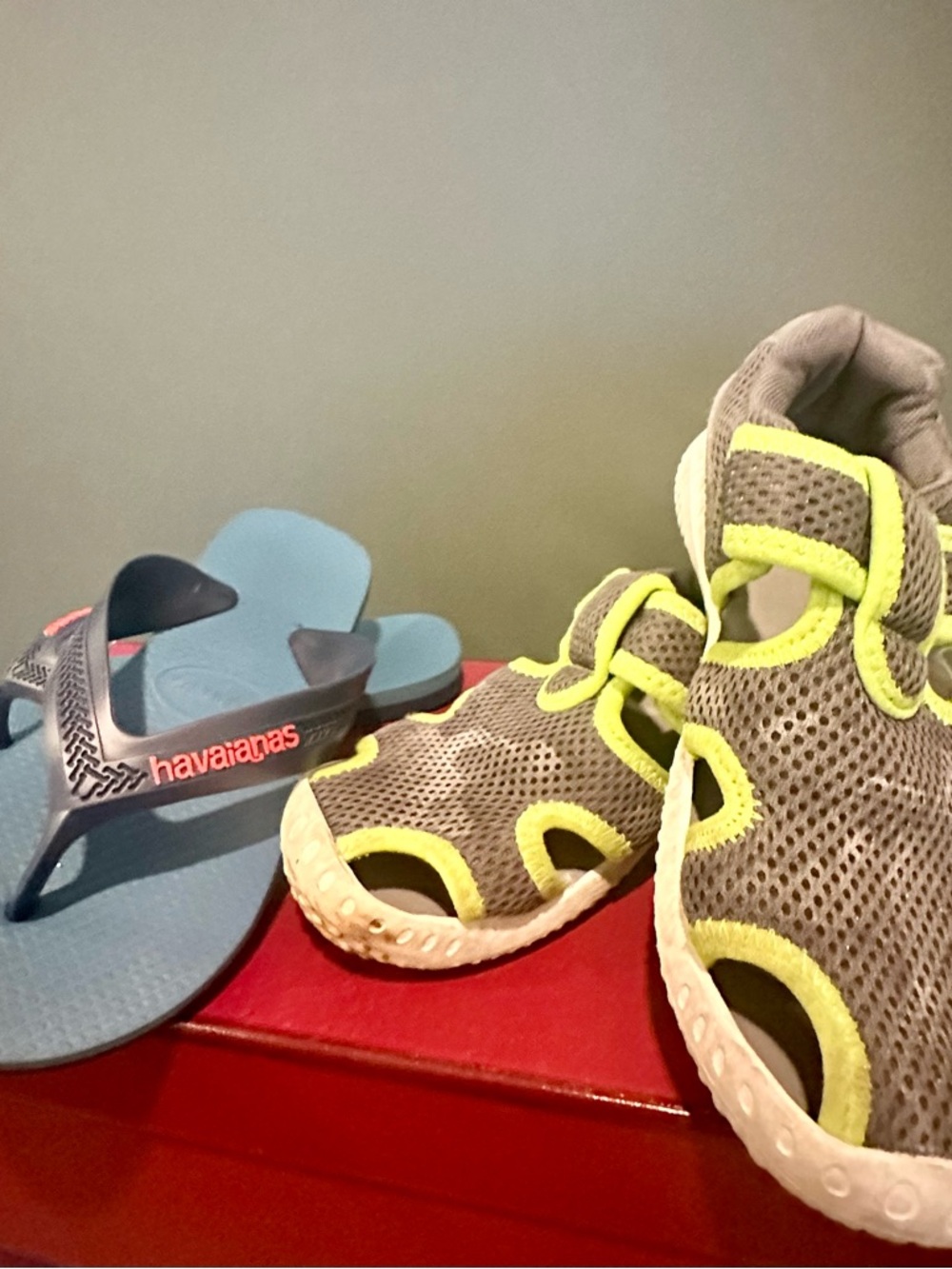 Havaianas Kids’ flip flops and Harper Canyon water sandals in grey & lime size13